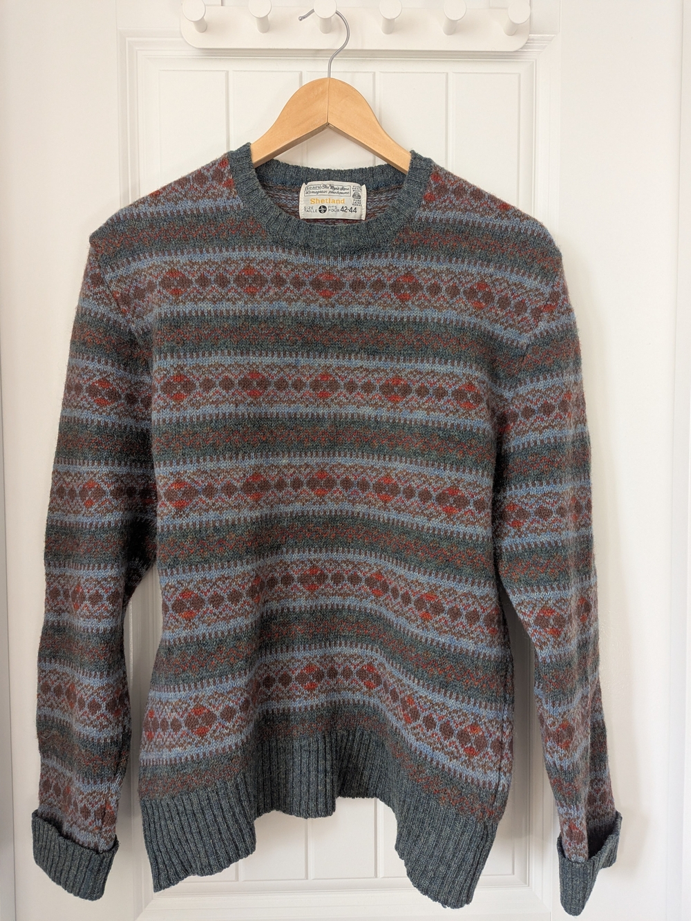 Vintage 80s Sears Shetland Pure Virgin Wool Fair Isle Sweater - Large